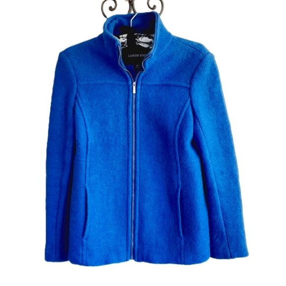 Lands End Boiled Wool Pea Coat Cornflower Blue 4P - Picture 4 of 12